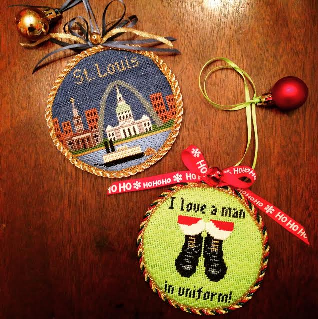 Christmas needlepoint ornaments for James